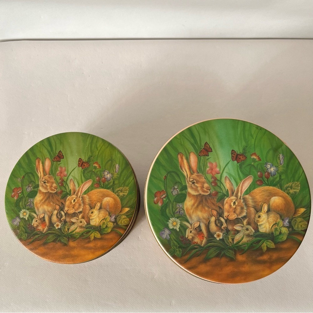 Vintage Bunny Rabbit Tin Nesting Box Set of 2 Easter